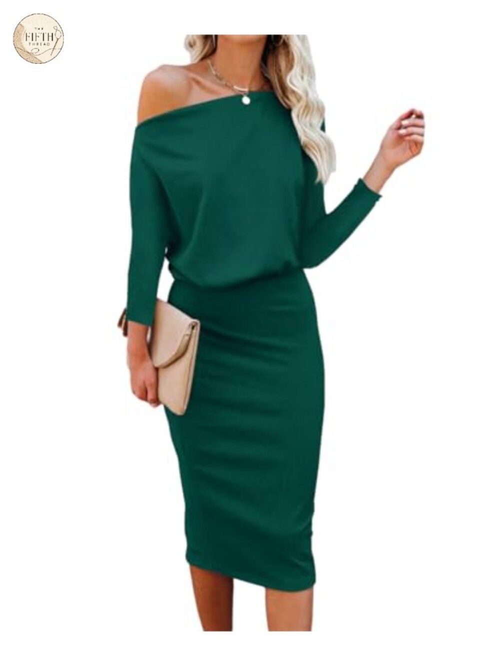 Off Shoulder Batwing Sleeve Bodycon Midi Pencil Party Dress 3/4 Sleeve